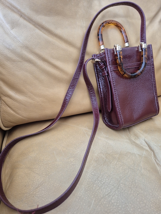 Handbags - Anthropologie Small Burgundy Crossbody Bag with Tortoiseshell Handles
